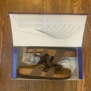 Mocha Birkenstock size 38 (7.5) runs big in my opinion. New!!